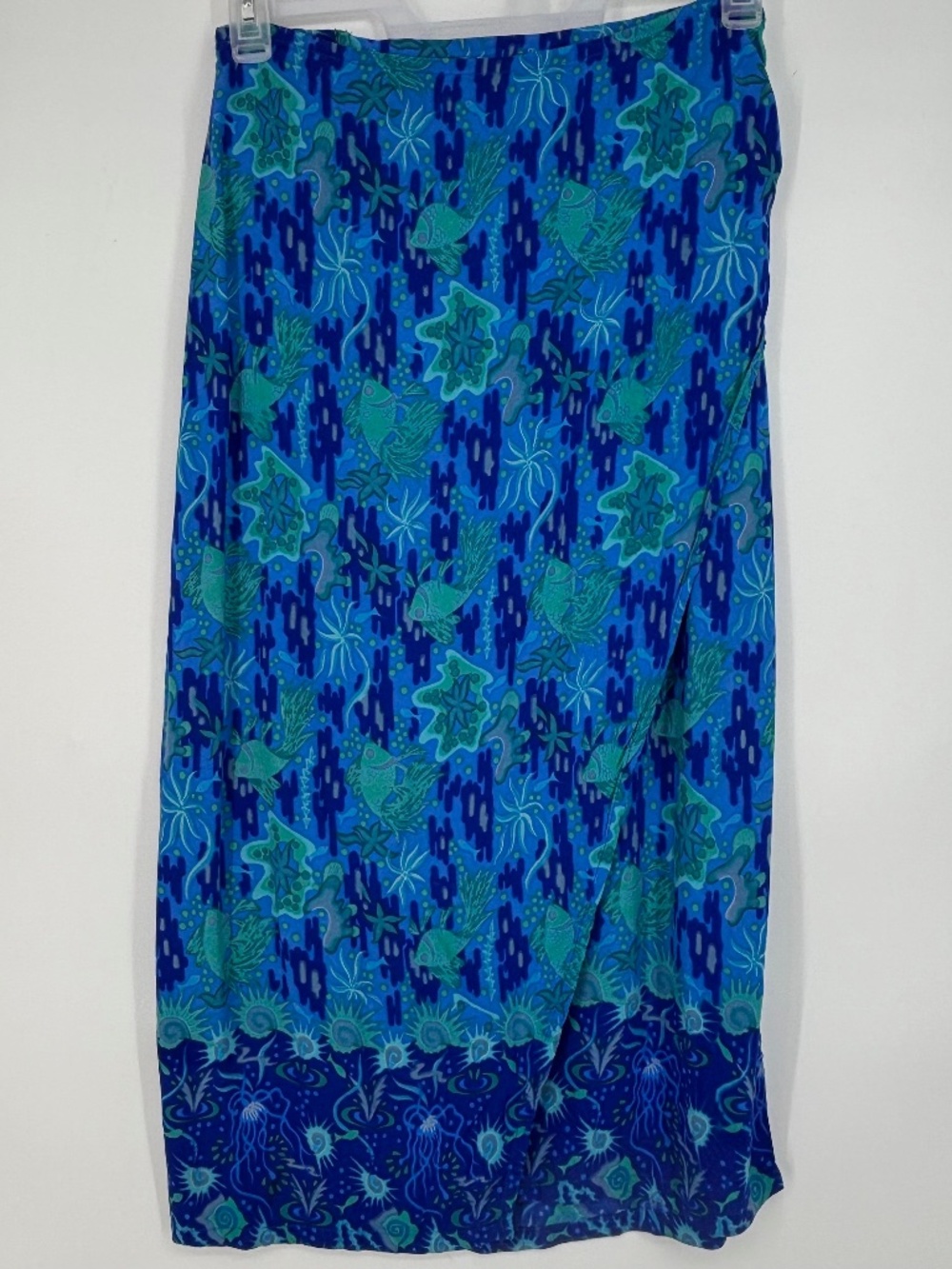 Rainbow Jo Maui Hawaii Womens Medium Wrap Skirt Blue Green Sea Life Fish Print